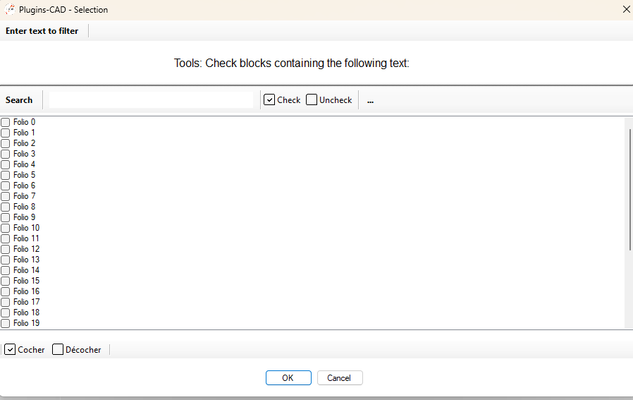 Fenêtre listant toutes les présentations du DWG avec cases à cocher