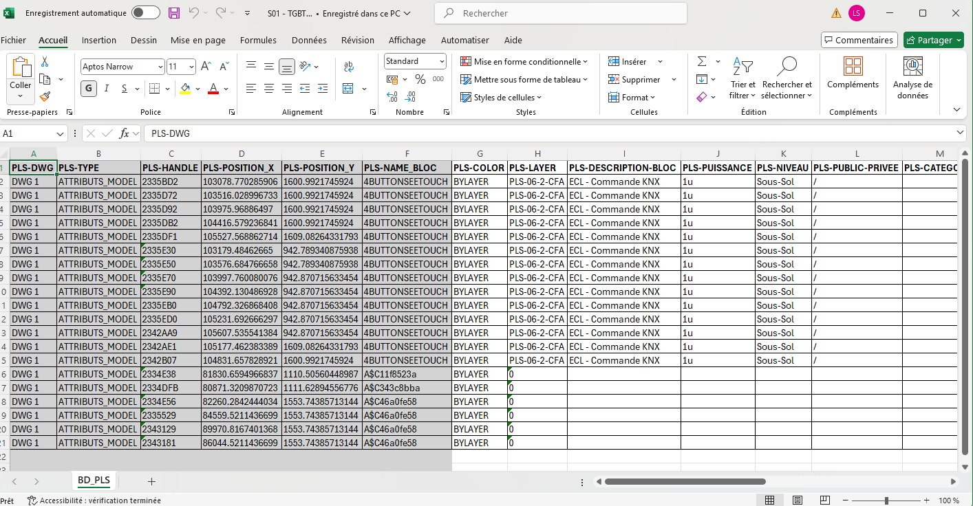 Edition des attributs et calques dans Excel après export