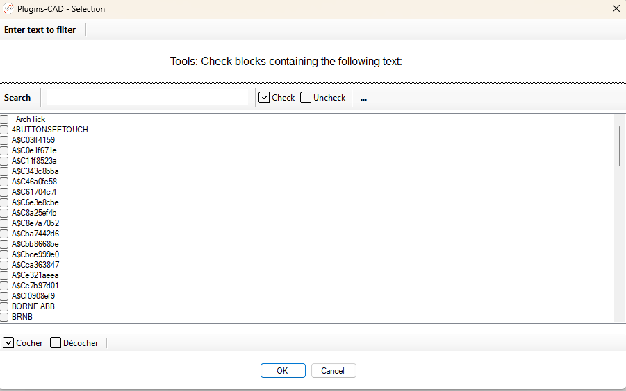 Sélection des blocs à exporter depuis l'espace Modèle