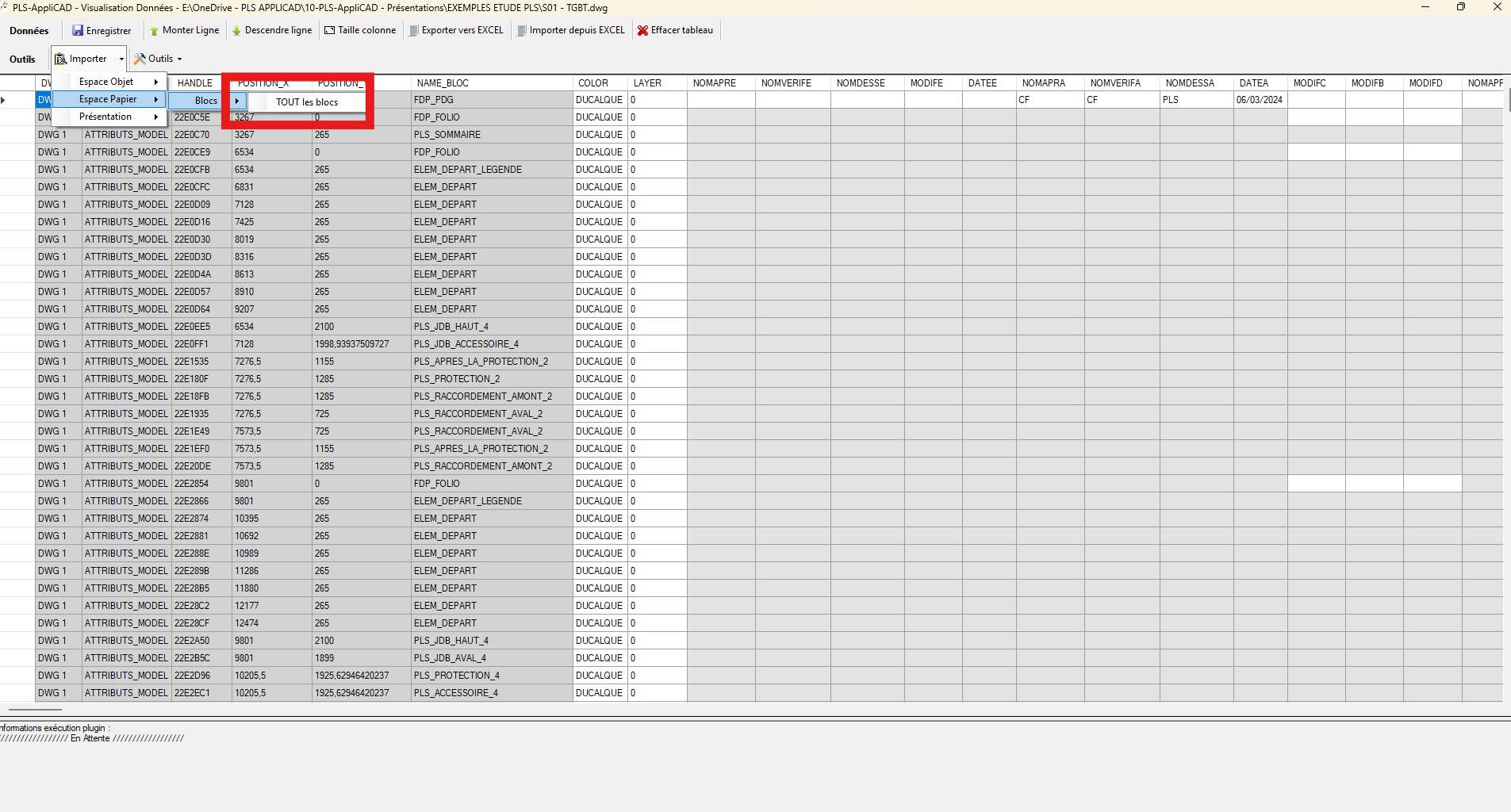 Import des blocs présents en présentation (espace papier)