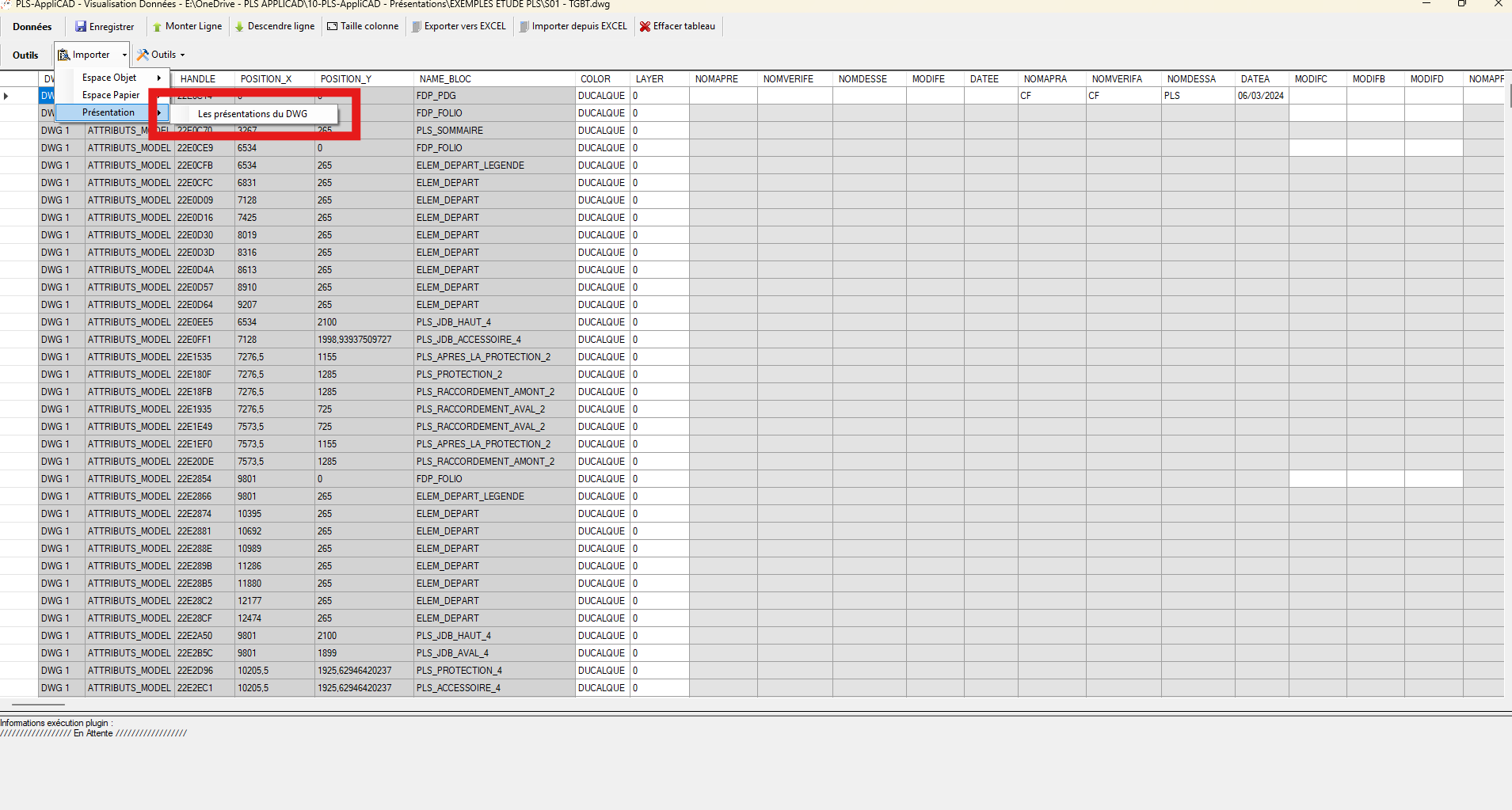 Import des présentations du DWG dans le tableau