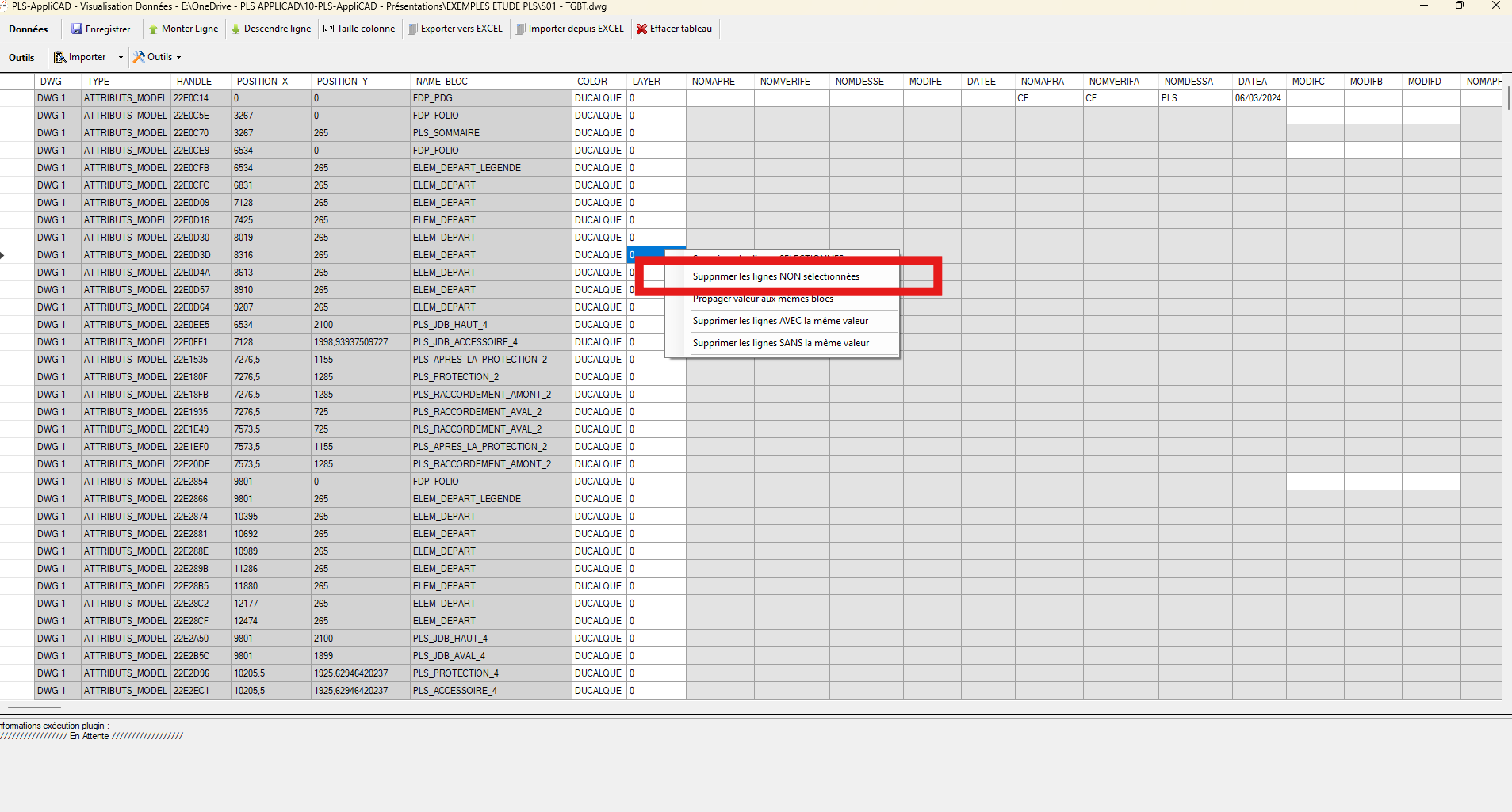 Isolation d'un sous-ensemble en supprimant toutes les lignes non sélectionnées