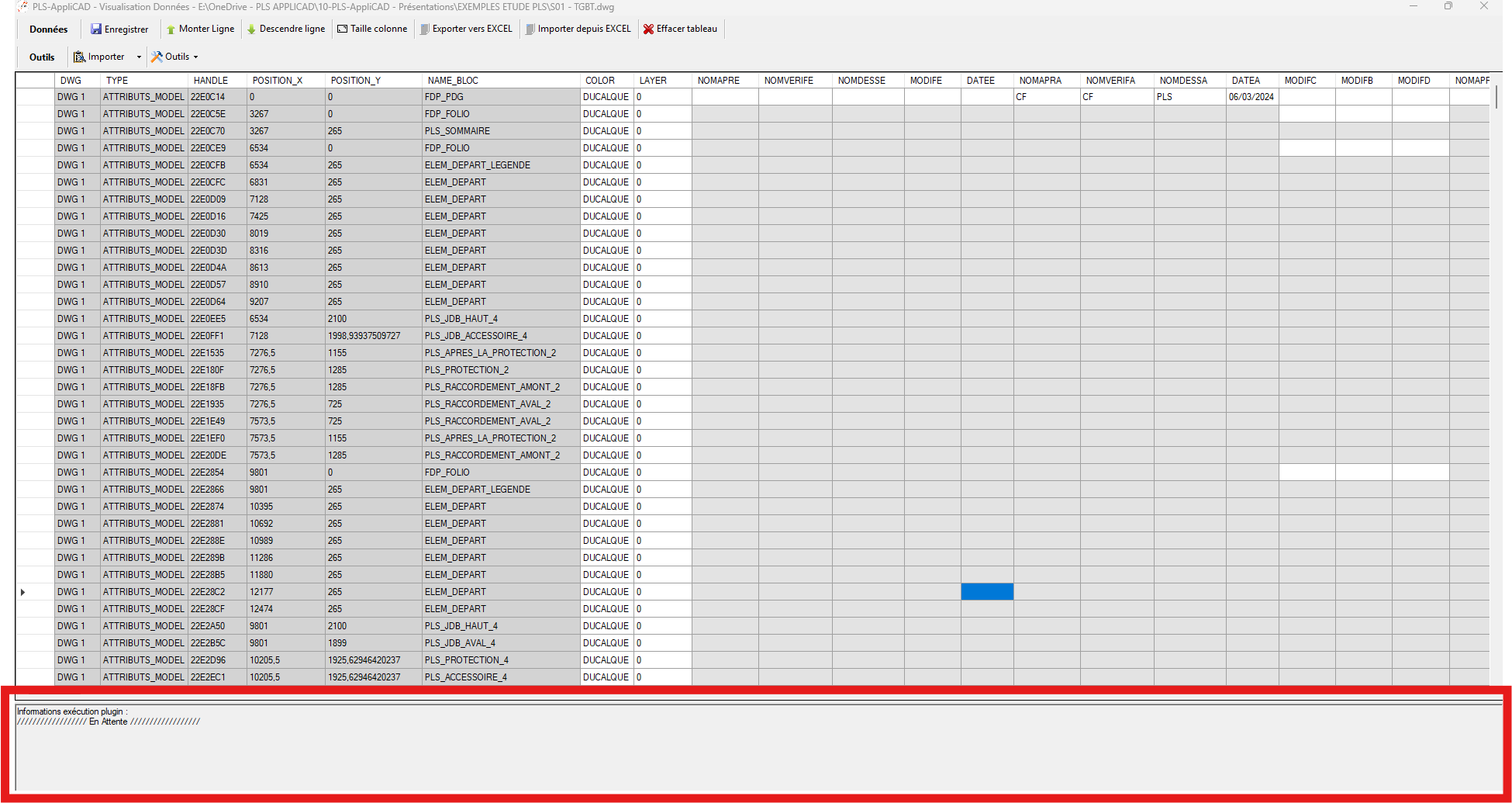 Zone d'infos affichant le journal des actions du plugin