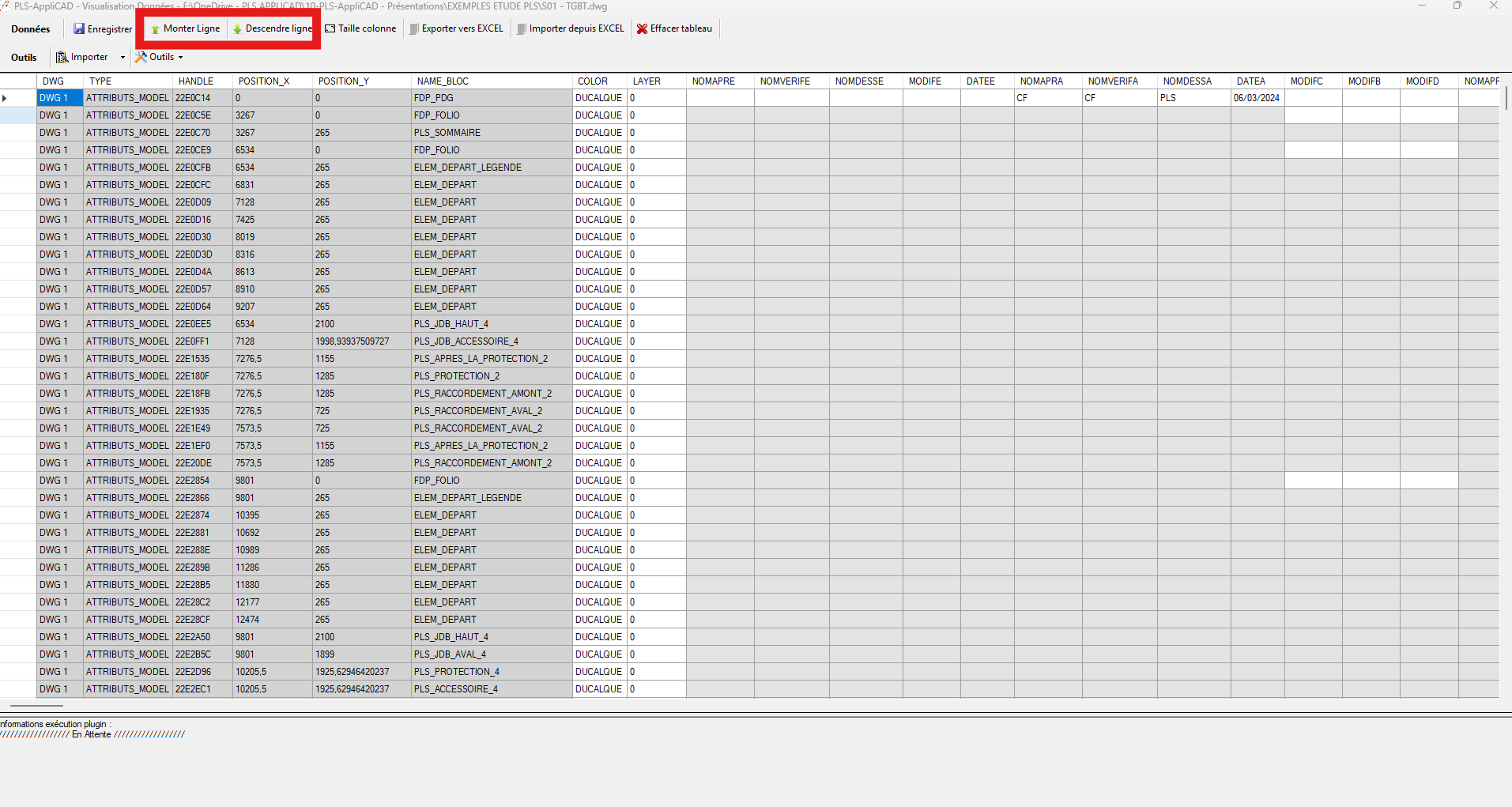Réorganisation des lignes avec les boutons Monter / Descendre