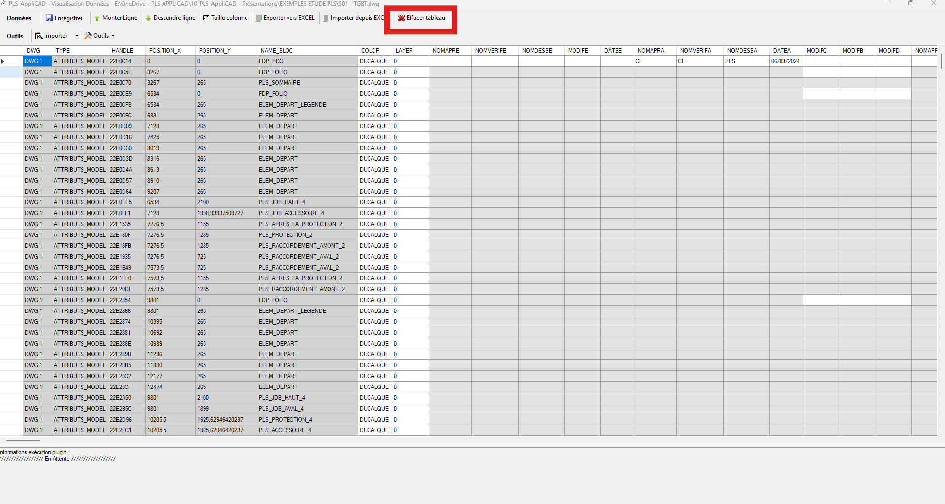 Effacement total du tableau affiché