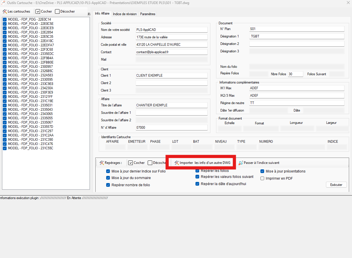 Import d'informations cartouche depuis un DWG de référence