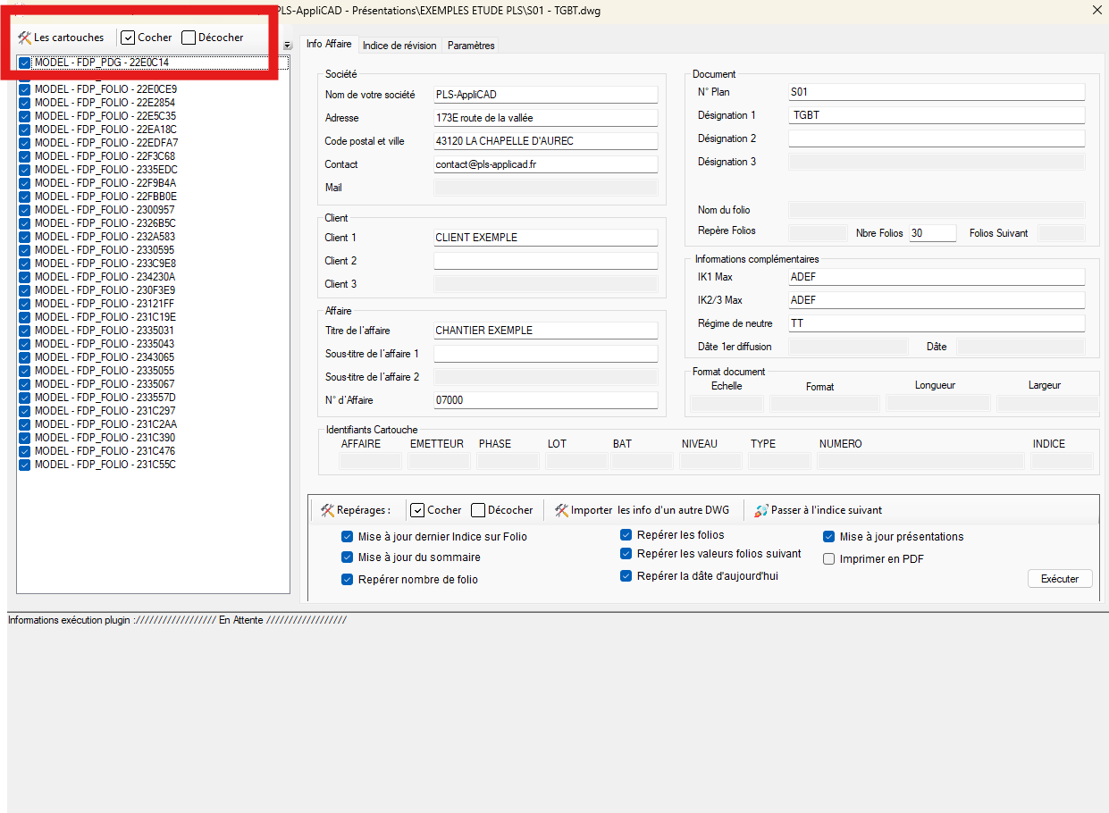 Boutons Cocher / Décocher tous les cartouches