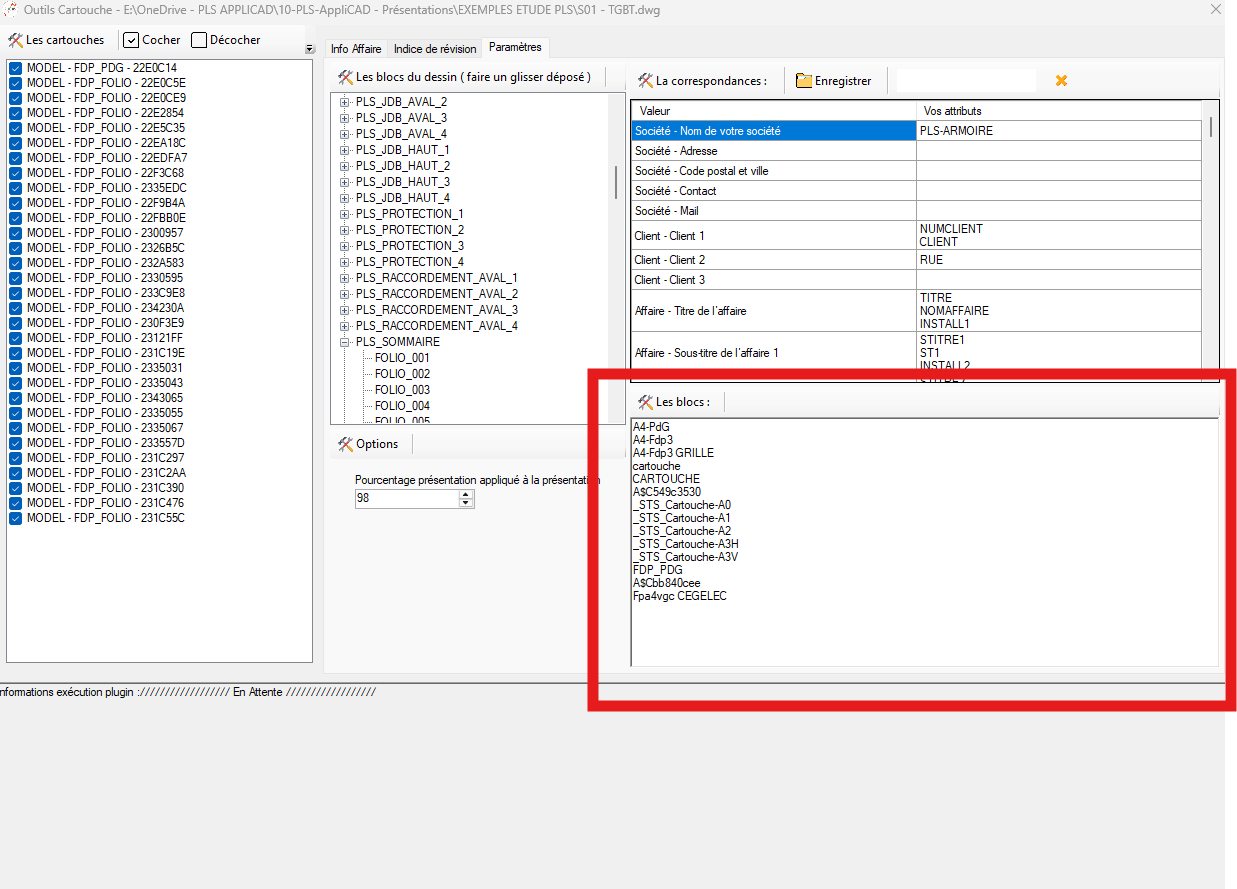 Tableau listant les blocs considérés comme cartouches