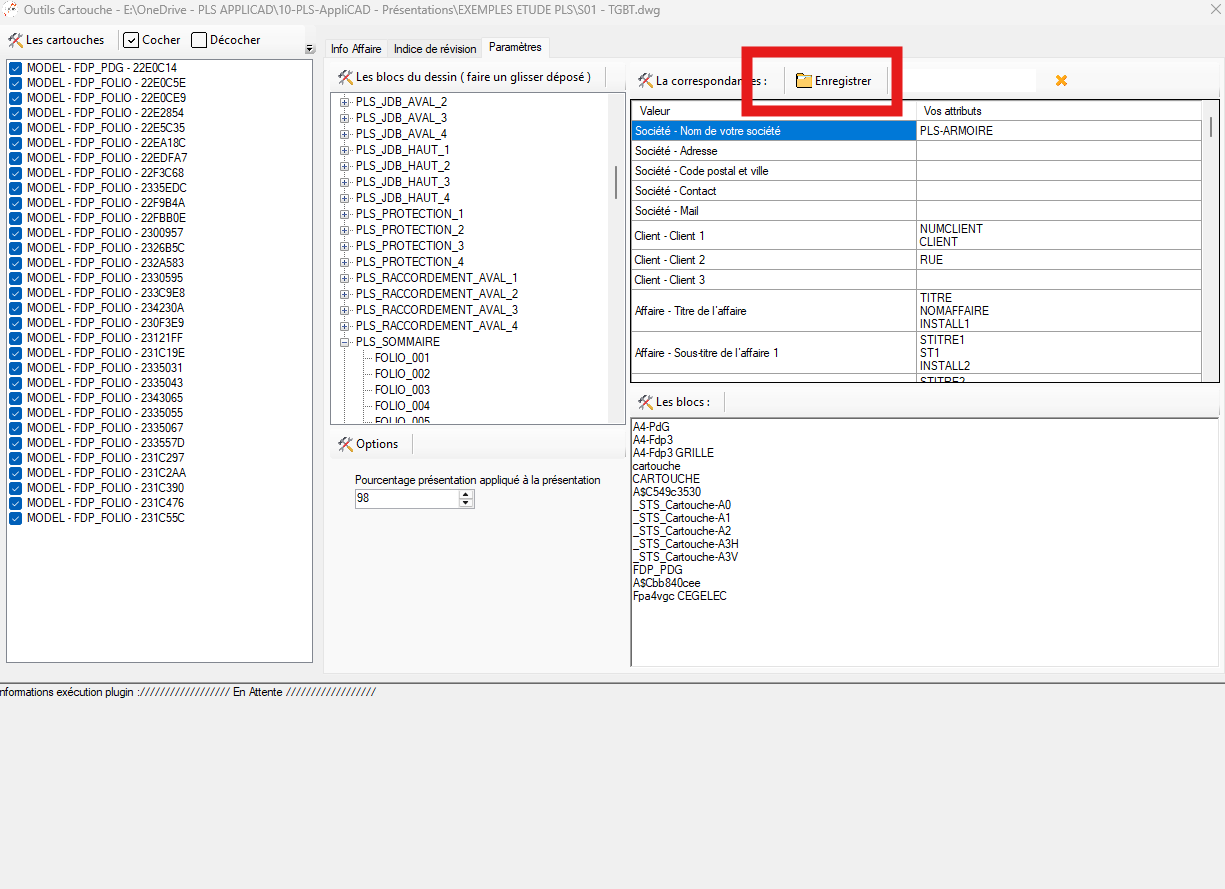 Sauvegarde des correspondances attribut ↔ champ dans Paramètres
