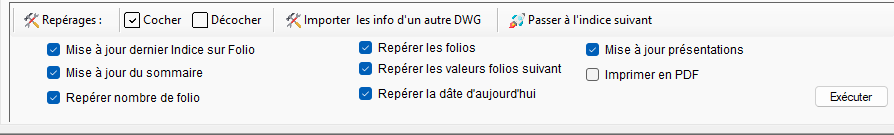 Barre Repérages avec les cases d'action automatique
