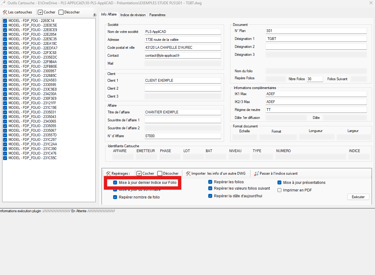 Récupération du dernier indice utilisé et mise à jour du champ INDICE