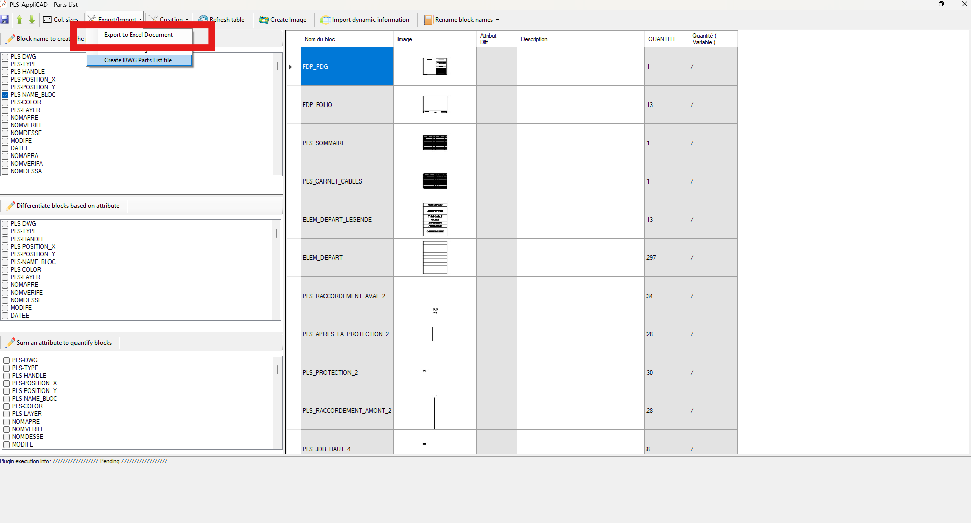Export de la nomenclature vers un fichier Excel .xls