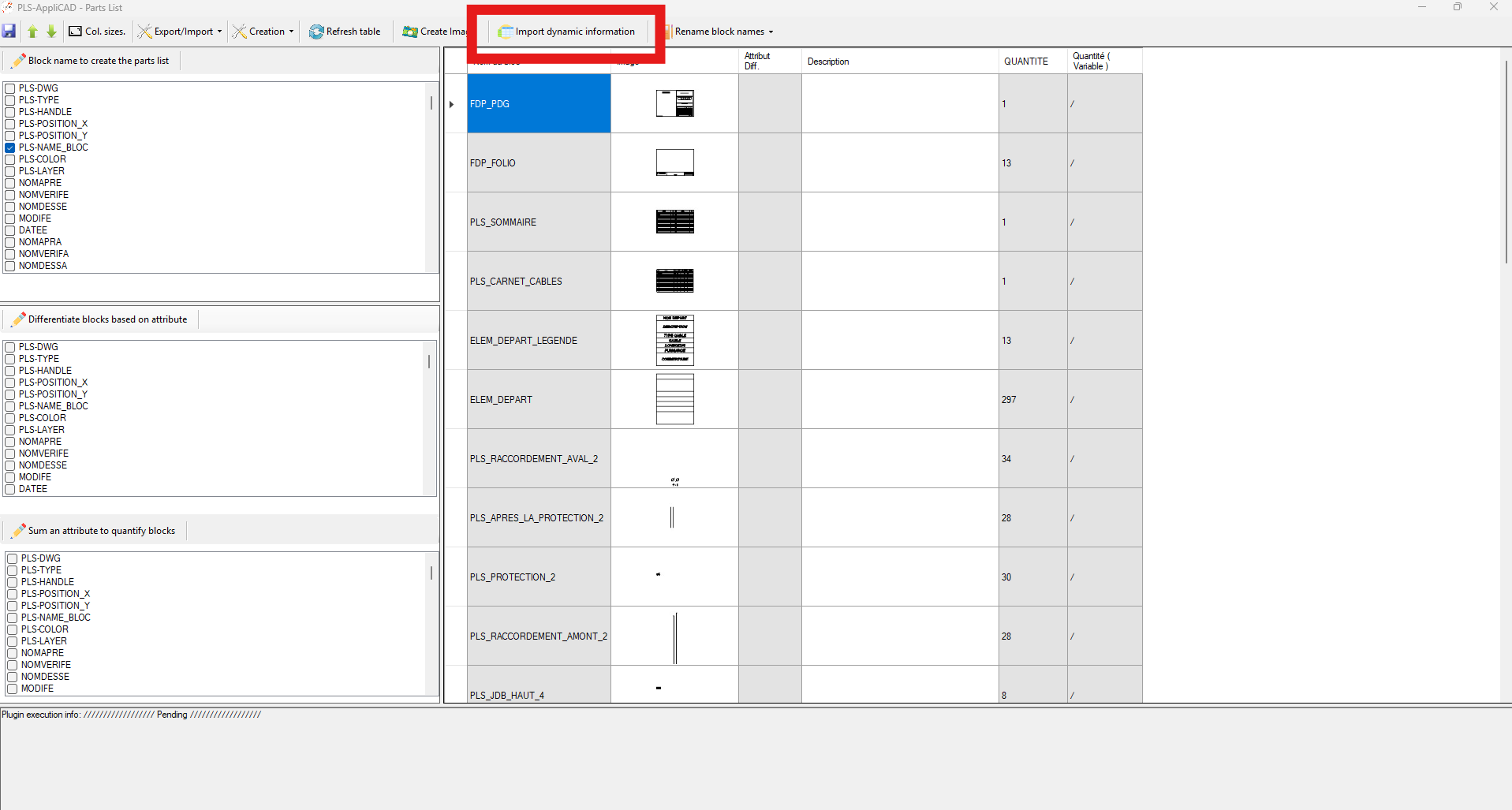 Ajout des paramètres dynamiques (longueur, largeur...) dans la nomenclature