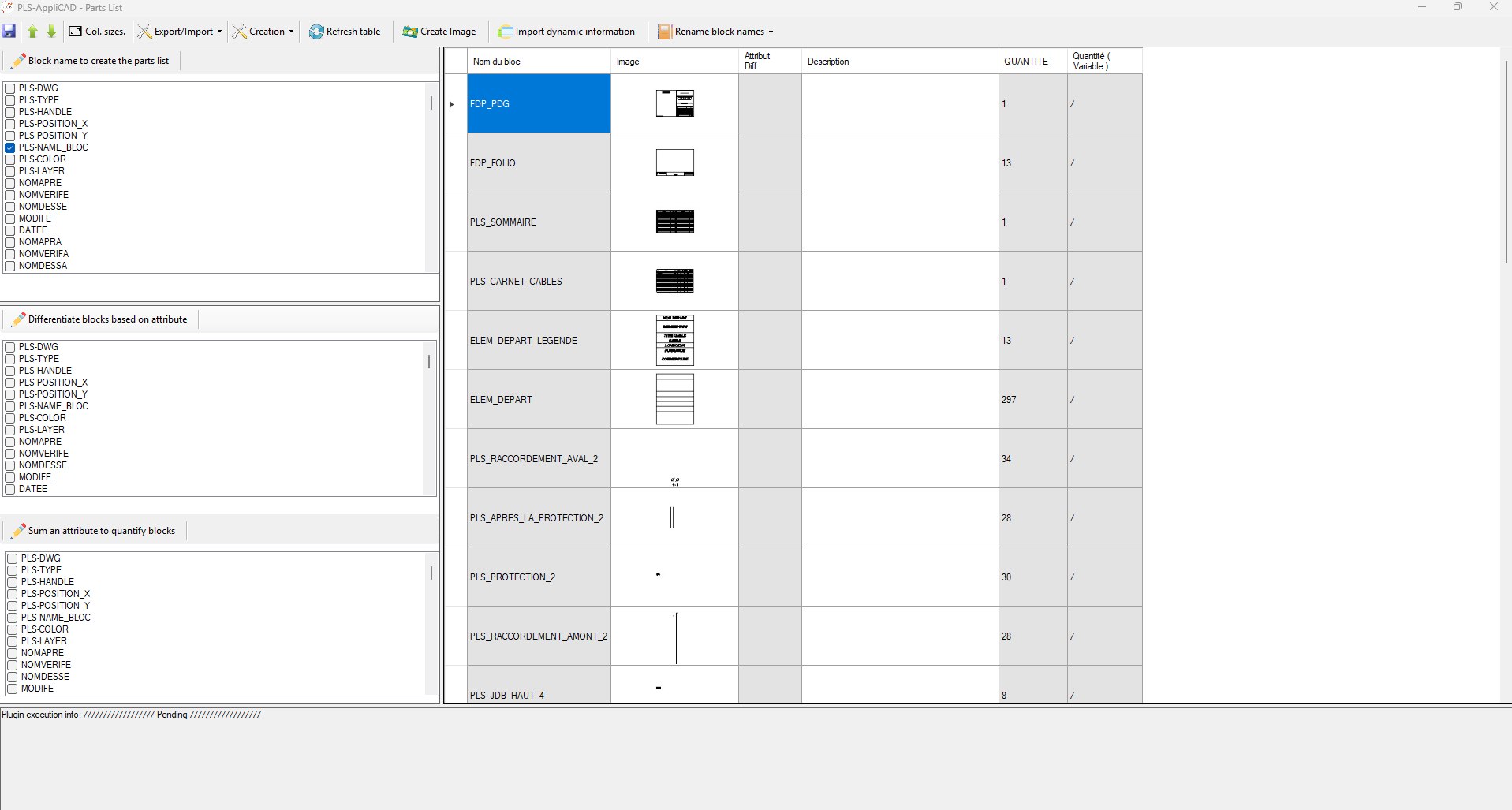 Choix des blocs à inclure dans la nomenclature
