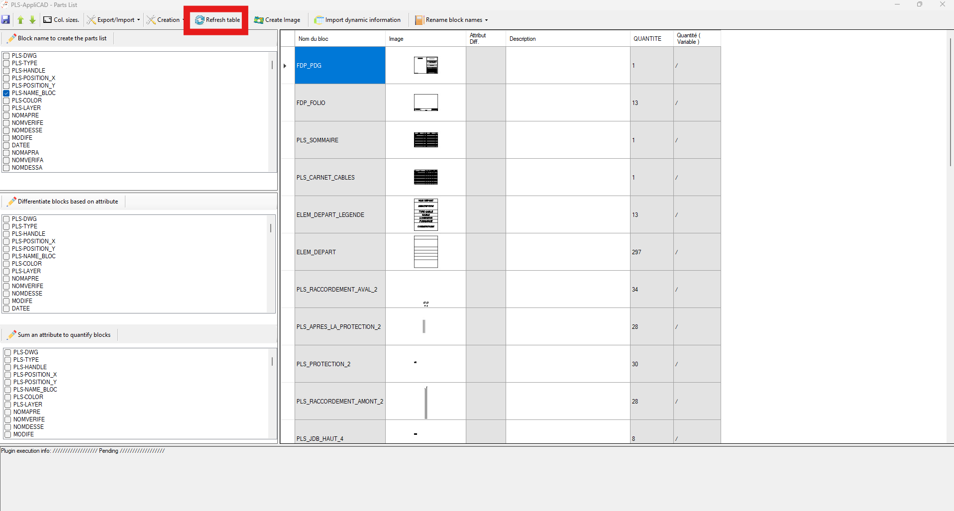 Actualisation de la nomenclature avec les nouveaux réglages