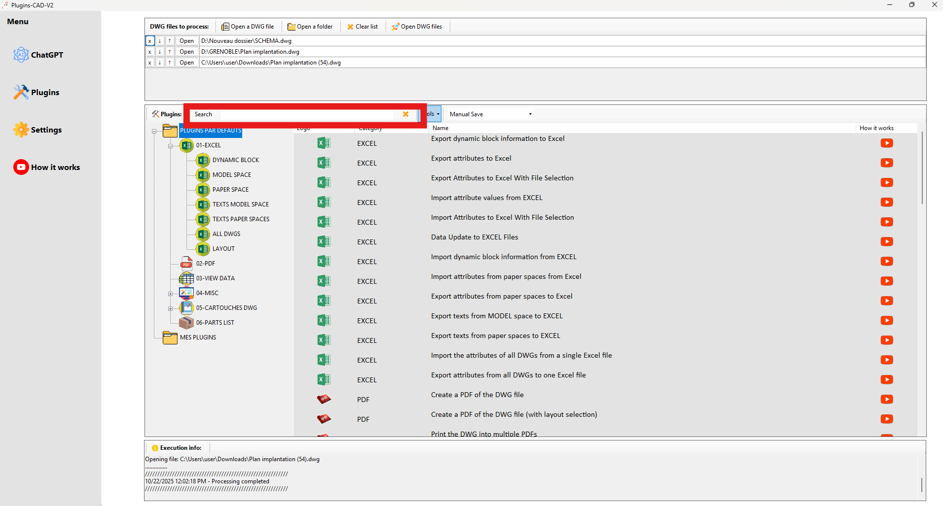 Champ de recherche pour filtrer les plugins