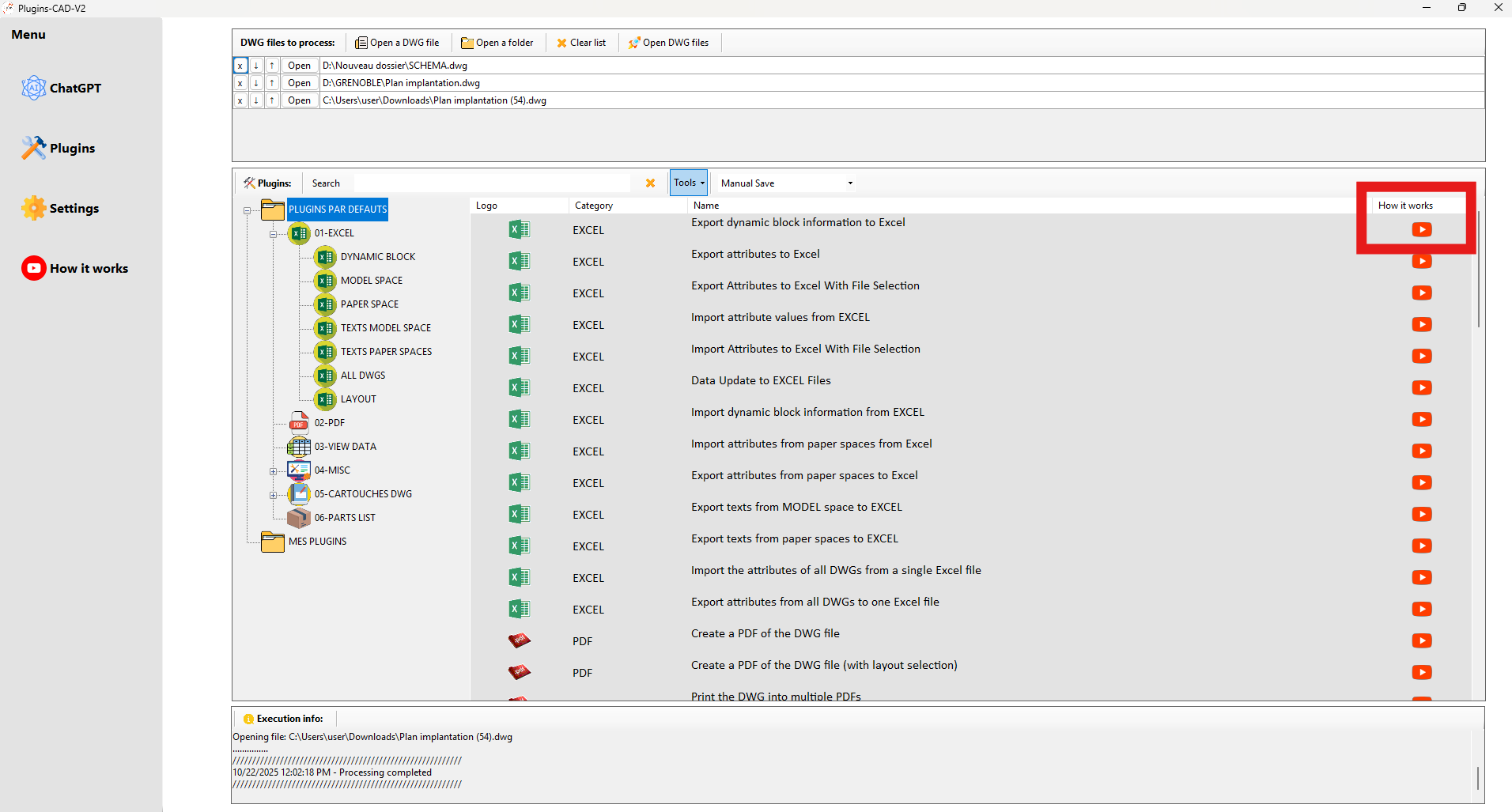 Icône Tutoriel pour afficher la documentation d'un plugin