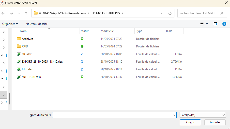 Sélection du fichier Excel contenant les nouveaux noms de présentations