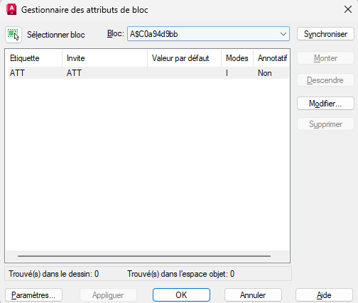 Rappel de lancer BATTMAN pour synchroniser les attributs dans les blocs déjà insérés