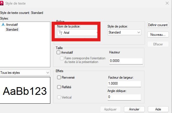 Remplacement automatique de la police des styles de texte par Arial