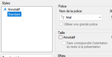 Mise à jour des styles de texte en Arial